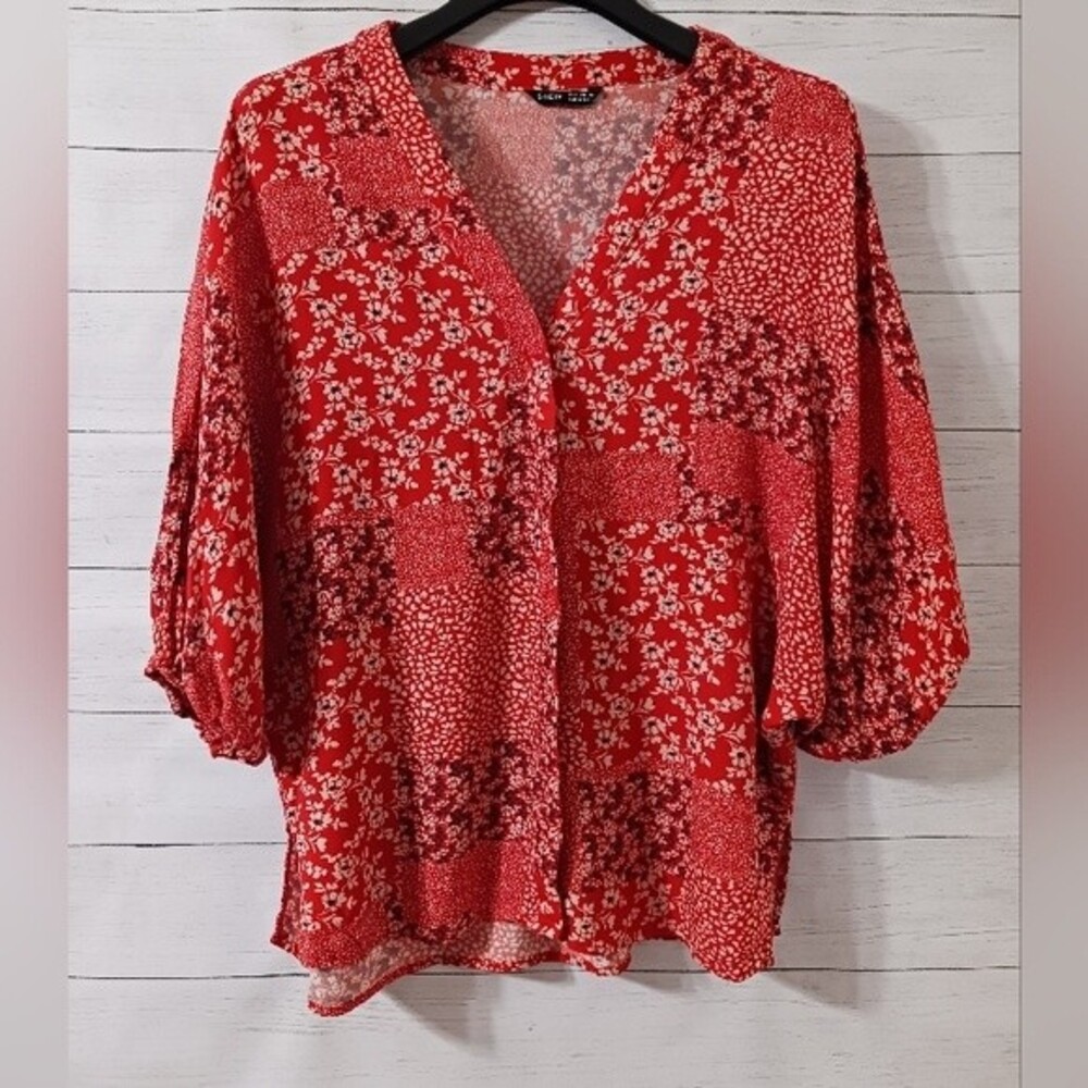 SHEIN Lantern Sleeve Slit Hem Patchwork Kimono Women's Small  US4